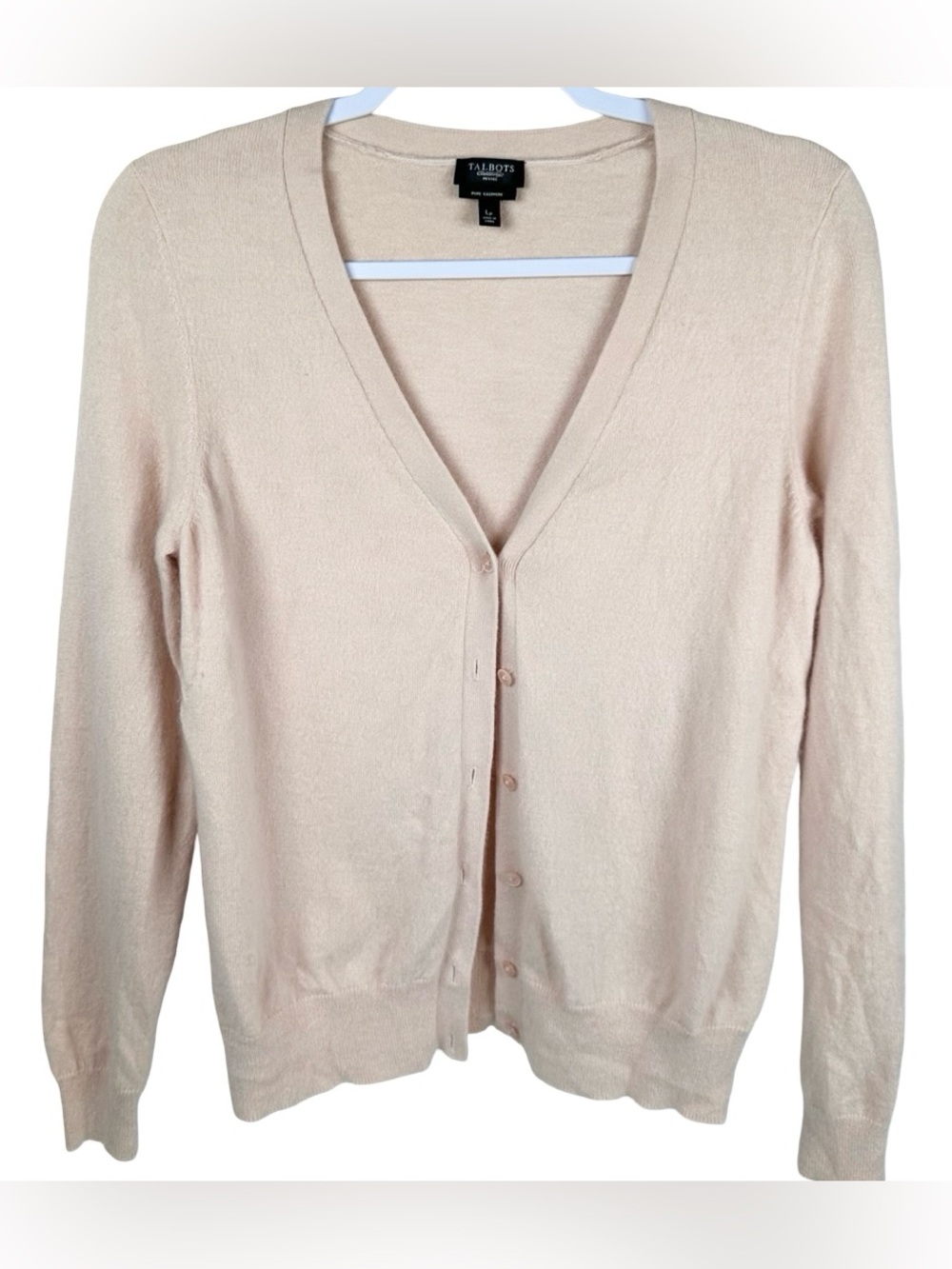 Talbots Pure Cashmere Cream V-Neck Button Up Cardigan Sweater Size Large Petite